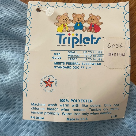 Vintage Triplets Baby 6 Months Girl Light Blue Romper Lace Collar Short Sleeve - Picture 5 of 11